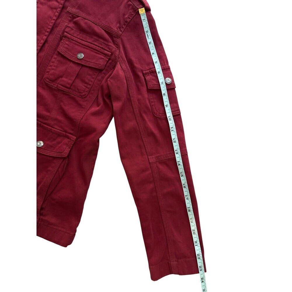 Kensie Jeans Red Utility Military Jacket Women’s M Cotton Snap Zip Cargo Pockets - Picture 8 of 8